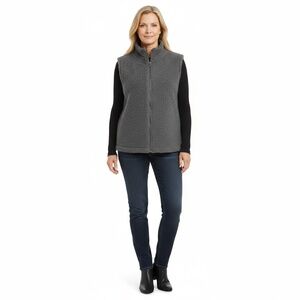 NWT Umgee Gray Sherpa‎ Boucle Knit Fuzzy Teddy Front Zip Sweater Vest Size 1XL